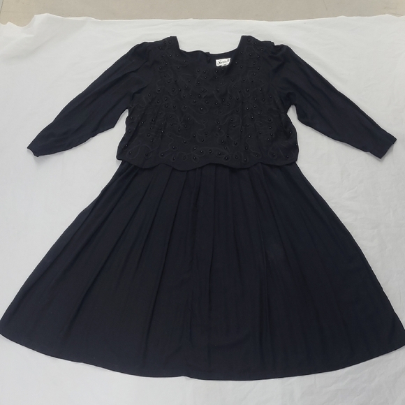 Vintage Gothic Black Scalloped Maxi Dress Mobwife Estate Beaded Ribbon Bodice - Picture 3 of 14